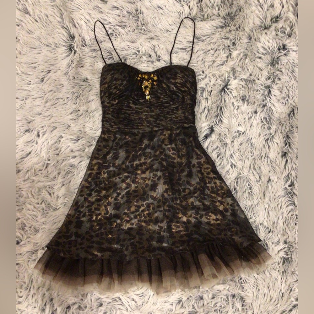 Mignon cheetah print cocktail chiffon tulle dress🎉Final price🎉